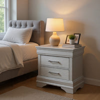 Shoba Nightstand, 2 Textured Drawers, Faux Diamond Inlaid Handles, White