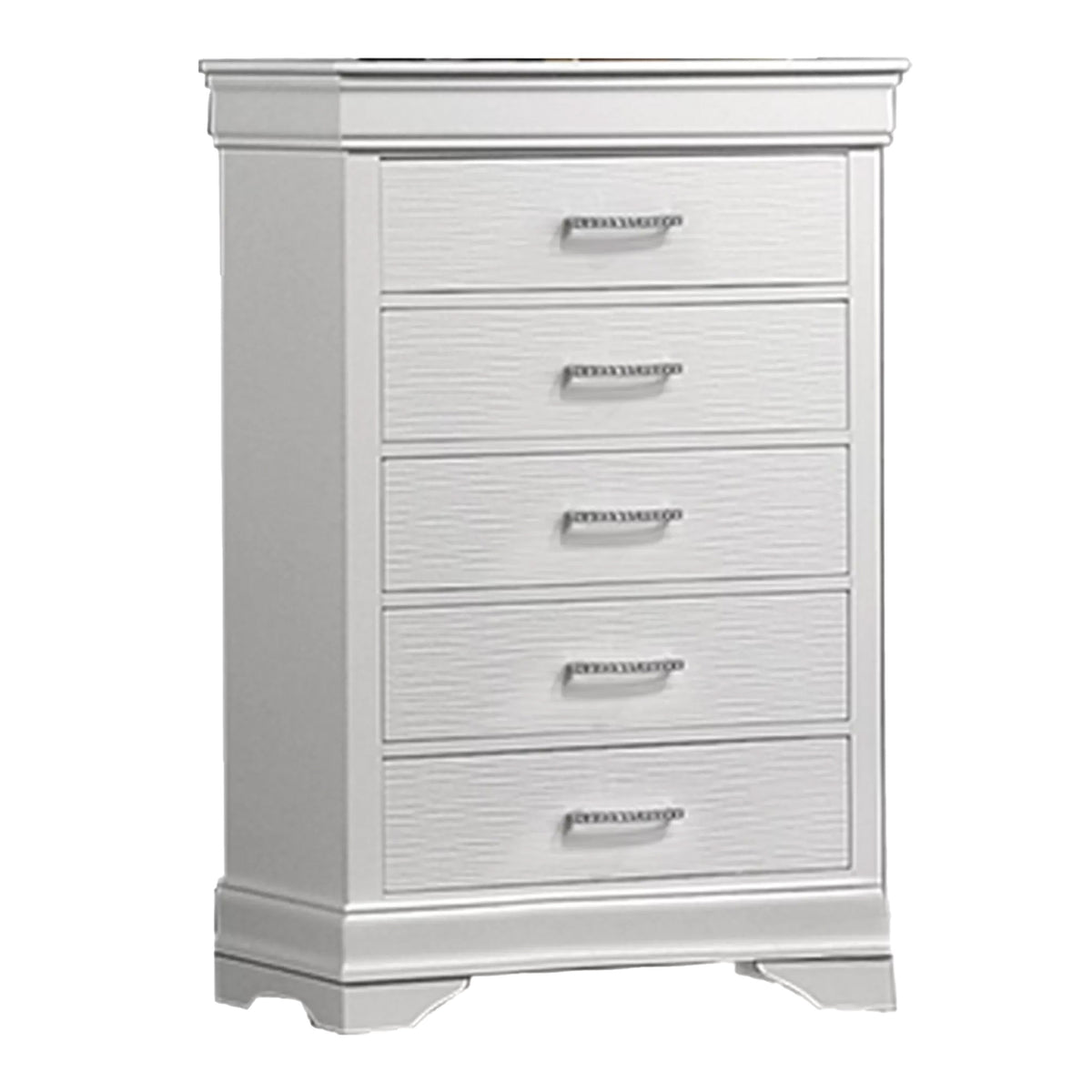 Shoba Tall Dresser Chest, 5 Textured Drawers, Faux Diamond Handles, White
