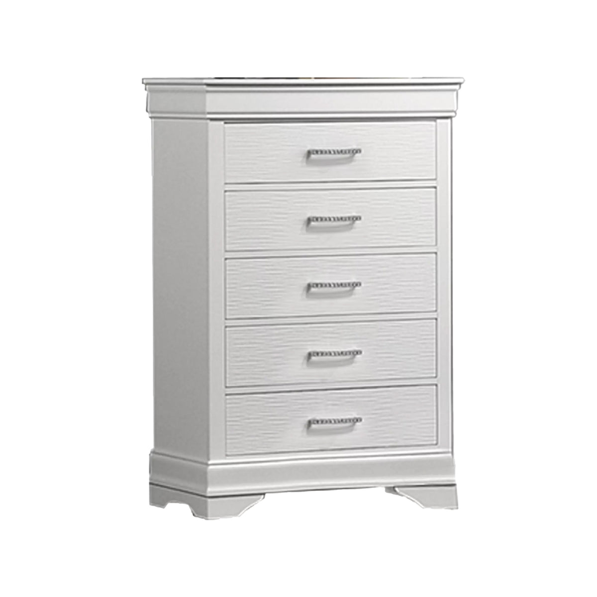 Shoba Tall Dresser Chest, 5 Textured Drawers, Faux Diamond Handles, White