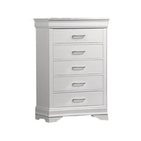 Shoba Tall Dresser Chest, 5 Textured Drawers, Faux Diamond Handles, White