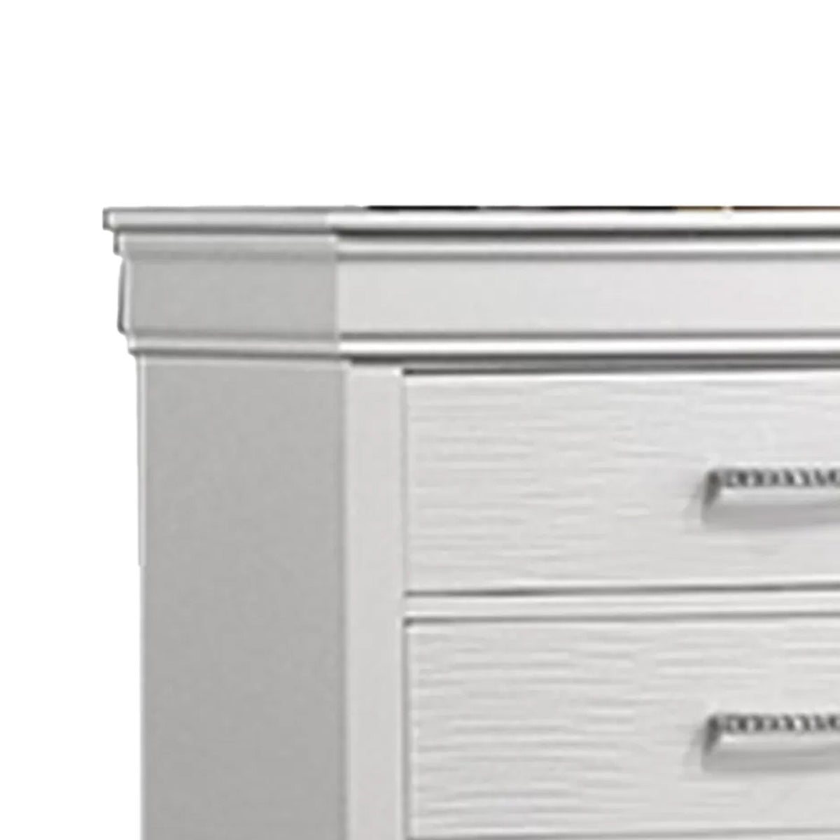 Shoba Tall Dresser Chest, 5 Textured Drawers, Faux Diamond Handles, White
