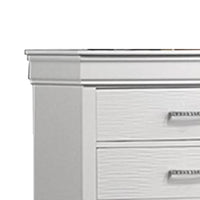 Shoba Tall Dresser Chest, 5 Textured Drawers, Faux Diamond Handles, White