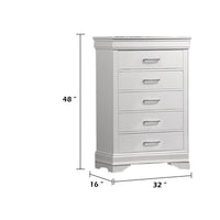 Shoba Tall Dresser Chest, 5 Textured Drawers, Faux Diamond Handles, White