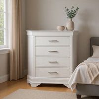 Shoba Tall Dresser Chest, 5 Textured Drawers, Faux Diamond Handles, White