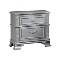 Kiol Nightstand, 2 Drawers, Glitter Stripes, Crystal Handles, Gray