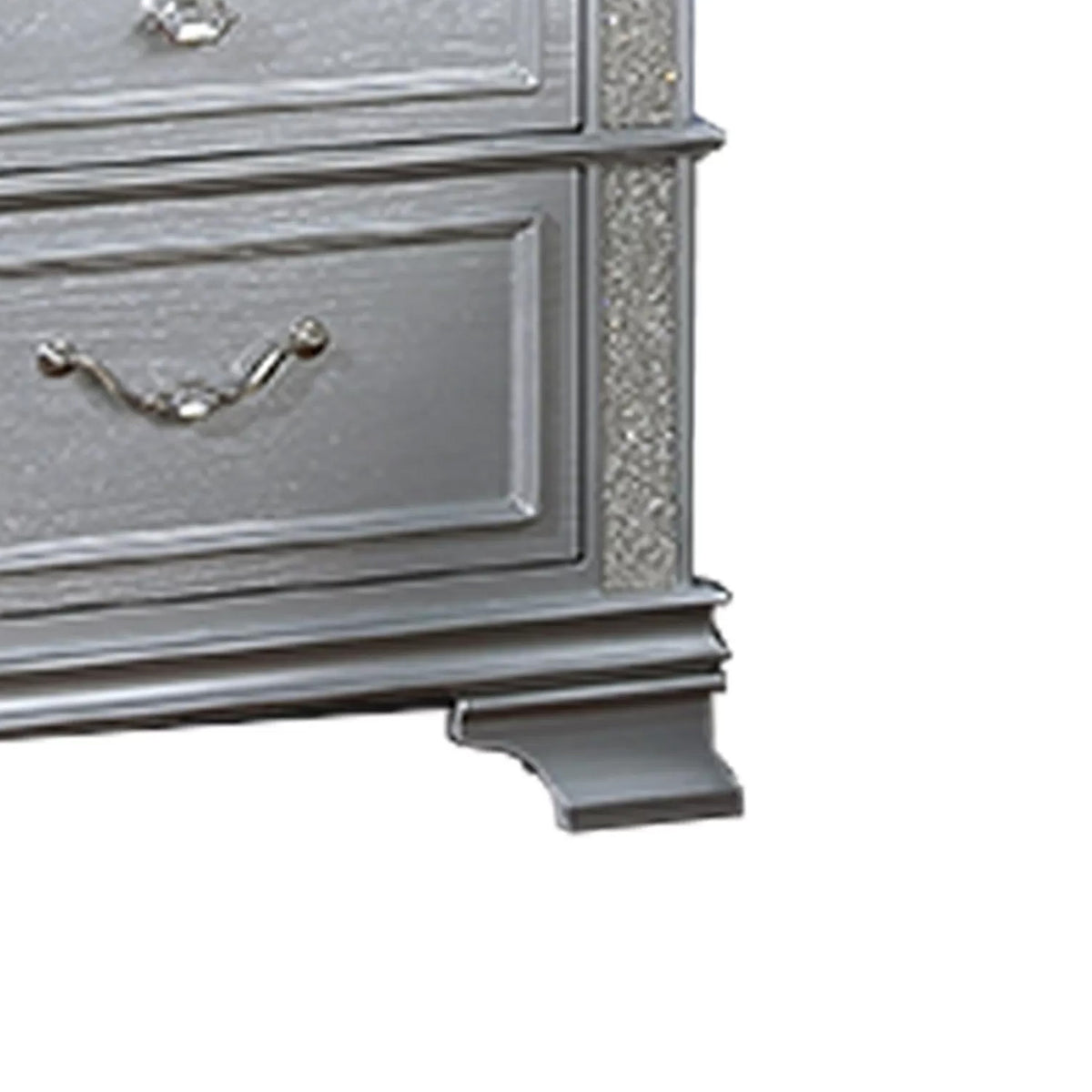 Kiol Nightstand, 2 Drawers, Glitter Stripes, Crystal Handles, Gray