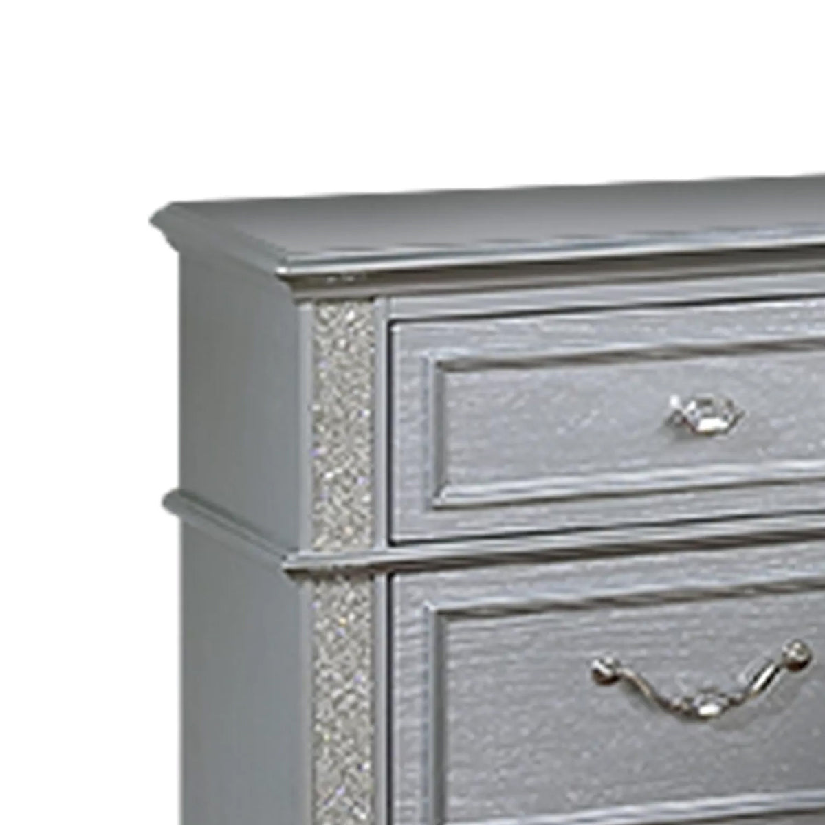 Kiol Nightstand, 2 Drawers, Glitter Stripes, Crystal Handles, Gray