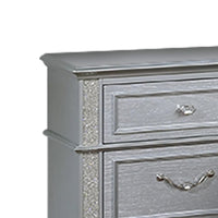 Kiol Nightstand, 2 Drawers, Glitter Stripes, Crystal Handles, Gray