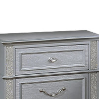 Kiol Nightstand, 2 Drawers, Glitter Stripes, Crystal Handles, Gray