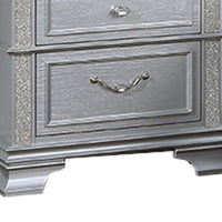 Kiol Nightstand, 2 Drawers, Glitter Stripes, Crystal Handles, Gray
