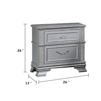 Kiol Nightstand, 2 Drawers, Glitter Stripes, Crystal Handles, Gray