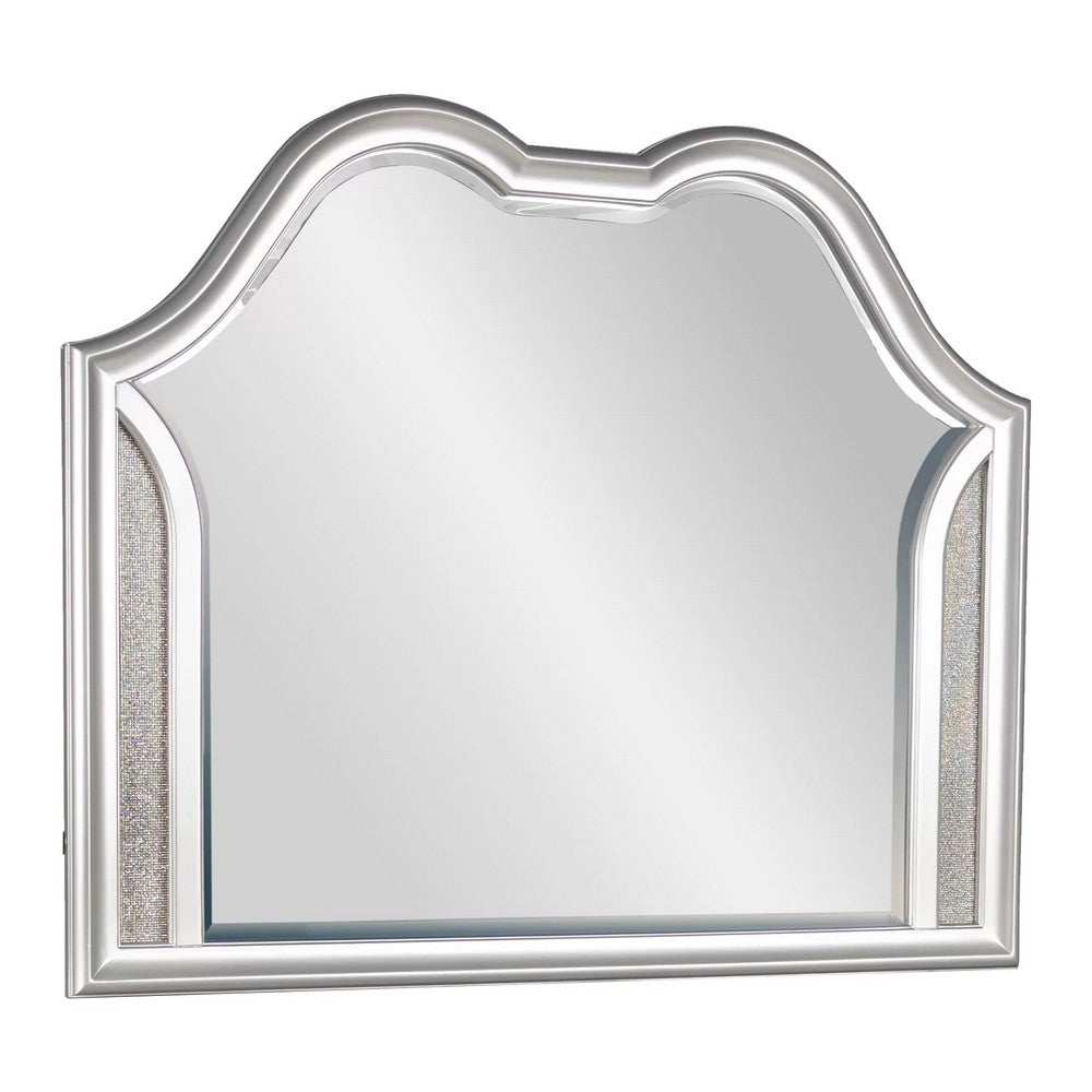 Dresser Mirror w LED, Double Arched Top, Glitter Stripes, Silver 40x48