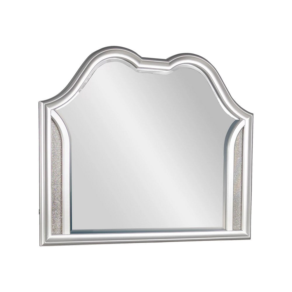 Dresser Mirror w LED, Double Arched Top, Glitter Stripes, Silver 40x48