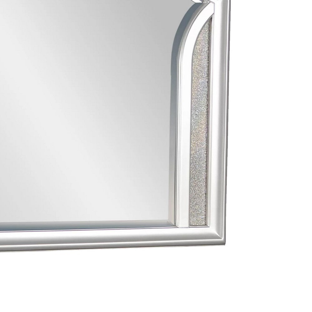 Dresser Mirror w LED, Double Arched Top, Glitter Stripes, Silver 40x48