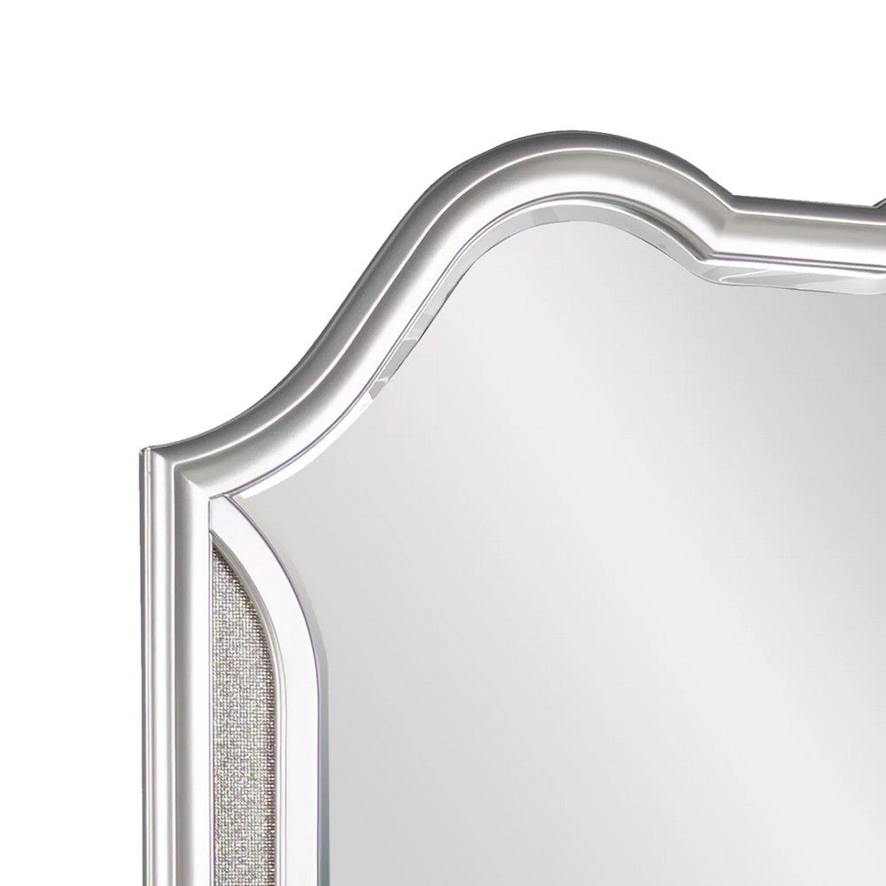 Dresser Mirror w LED, Double Arched Top, Glitter Stripes, Silver 40x48