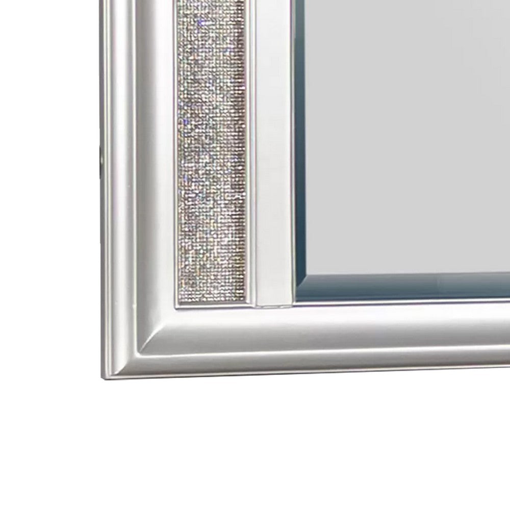 Dresser Mirror w LED, Double Arched Top, Glitter Stripes, Silver 40x48