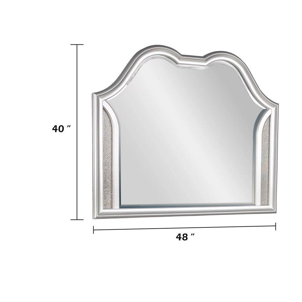 Dresser Mirror w LED, Double Arched Top, Glitter Stripes, Silver 40x48