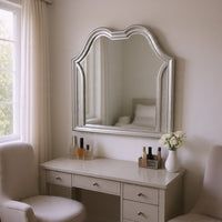 Dresser Mirror w LED, Double Arched Top, Glitter Stripes, Silver 40x48
