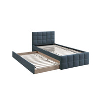 Shahi Full Platform Bed w Trundle, Charcoal Gray Brushed Linen Upholstery