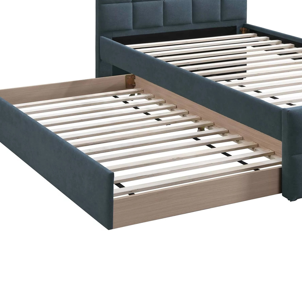 Shahi Full Platform Bed w Trundle, Charcoal Gray Brushed Linen Upholstery