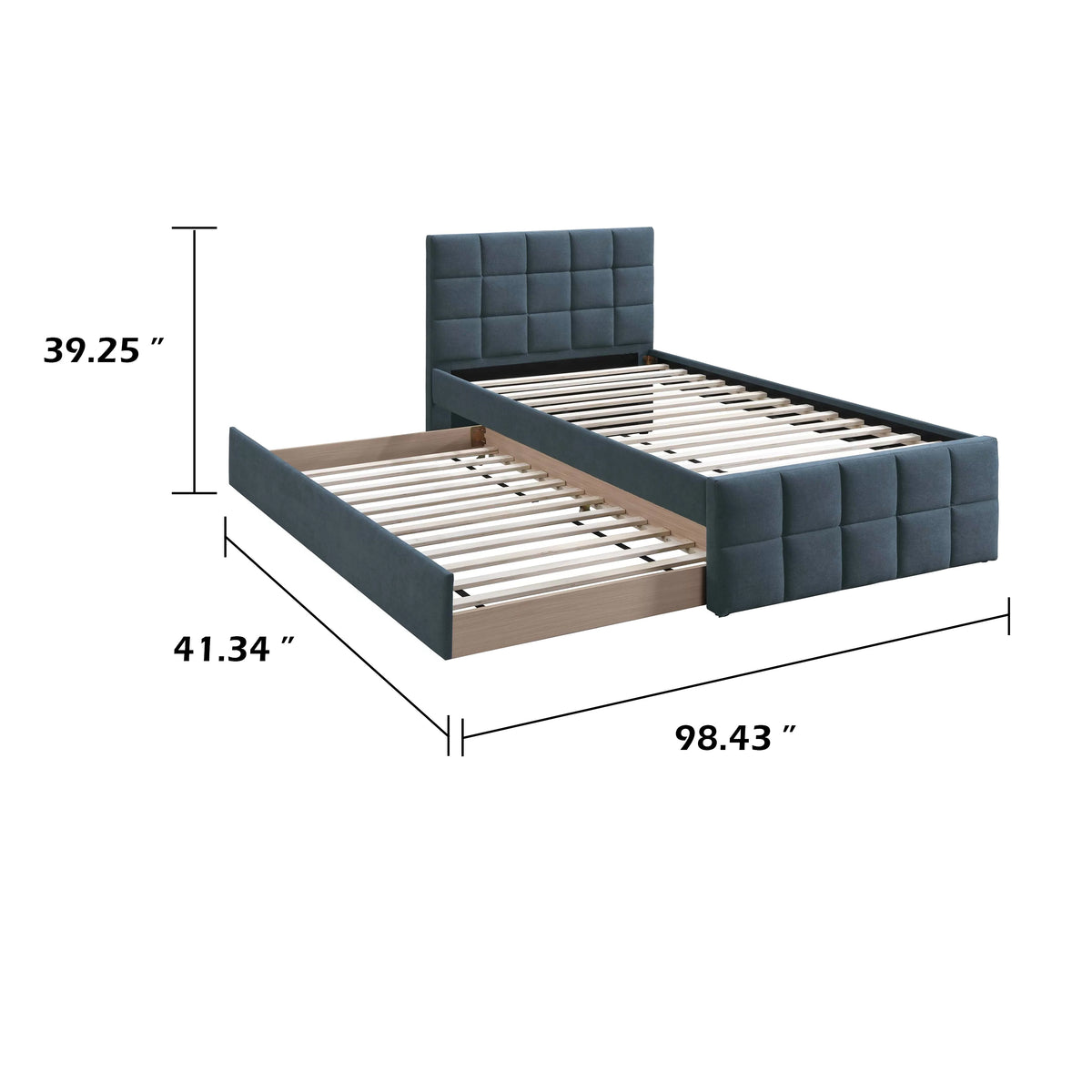 Shahi Full Platform Bed w Trundle, Charcoal Gray Brushed Linen Upholstery