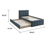 Shahi Full Platform Bed w Trundle, Charcoal Gray Brushed Linen Upholstery