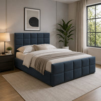 Shahi Full Platform Bed w Trundle, Charcoal Gray Brushed Linen Upholstery