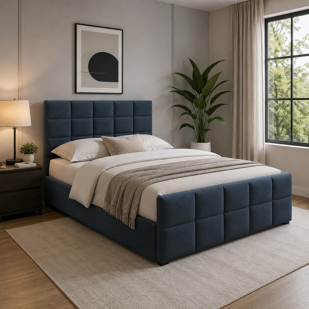 Shahi Full Platform Bed w Trundle, Charcoal Gray Brushed Linen Upholstery