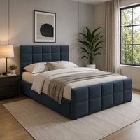 Shahi Full Platform Bed w Trundle, Charcoal Gray Brushed Linen Upholstery