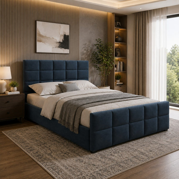 Shahi Full Platform Bed w Trundle, Charcoal Gray Brushed Linen Upholstery