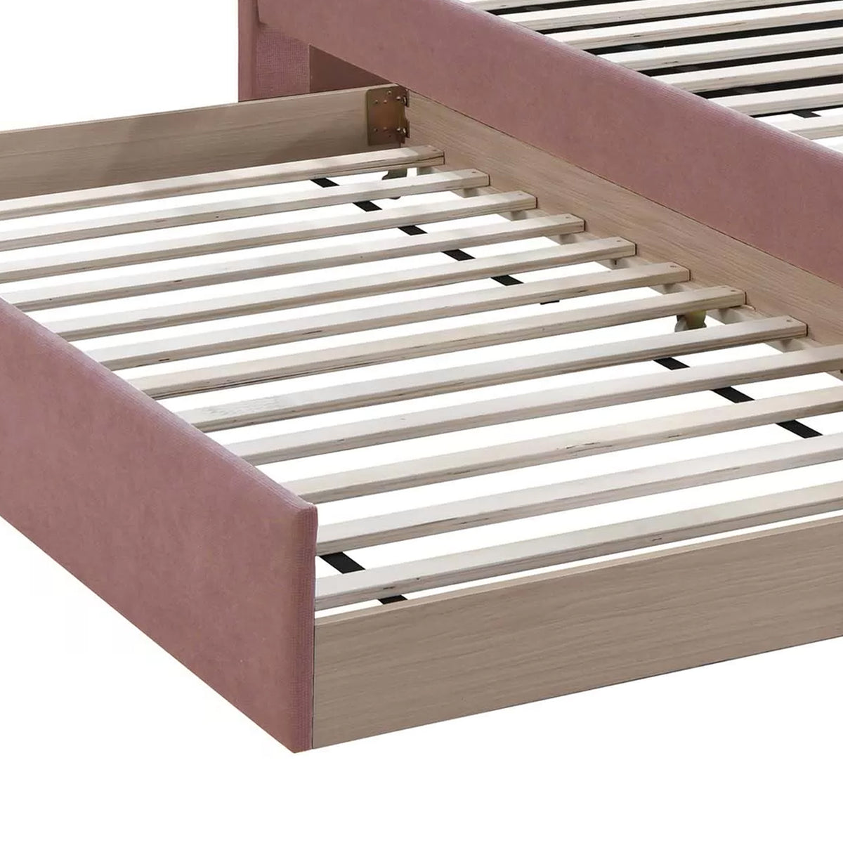 Shahi Full Platform Bed w Trundle, Tufted Pink Brushed Linen Upholstery