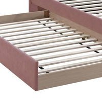 Shahi Full Platform Bed w Trundle, Tufted Pink Brushed Linen Upholstery