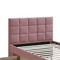 Shahi Full Platform Bed w Trundle, Tufted Pink Brushed Linen Upholstery