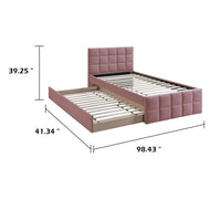 Shahi Full Platform Bed w Trundle, Tufted Pink Brushed Linen Upholstery