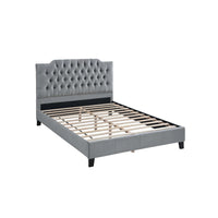 Yuko Full Platform Bed, Tufted Gray Velvet Upholstery, Espresso Brown