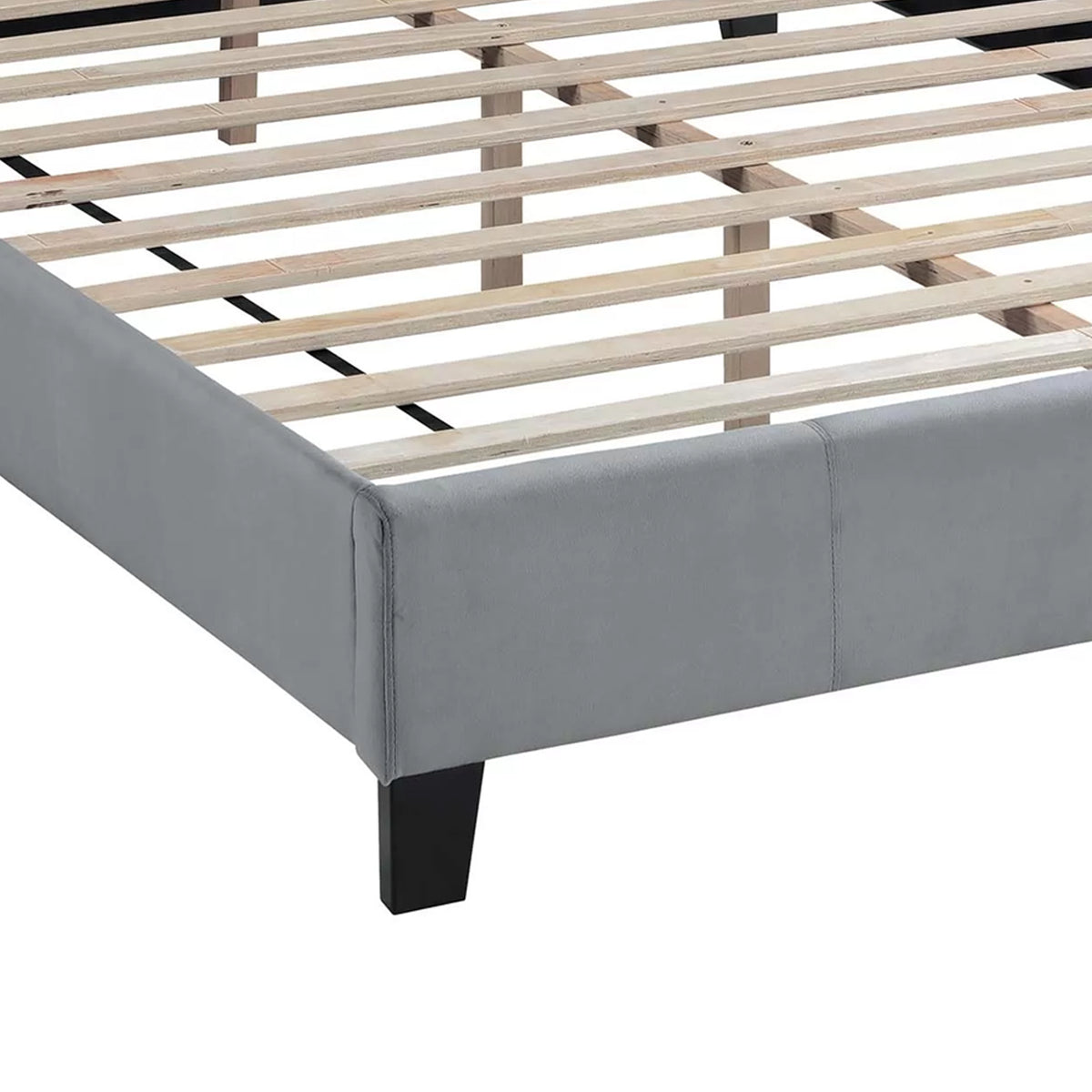 Yuko Full Platform Bed, Tufted Gray Velvet Upholstery, Espresso Brown
