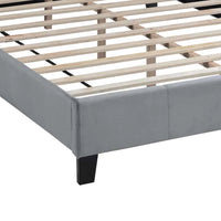 Yuko Full Platform Bed, Tufted Gray Velvet Upholstery, Espresso Brown
