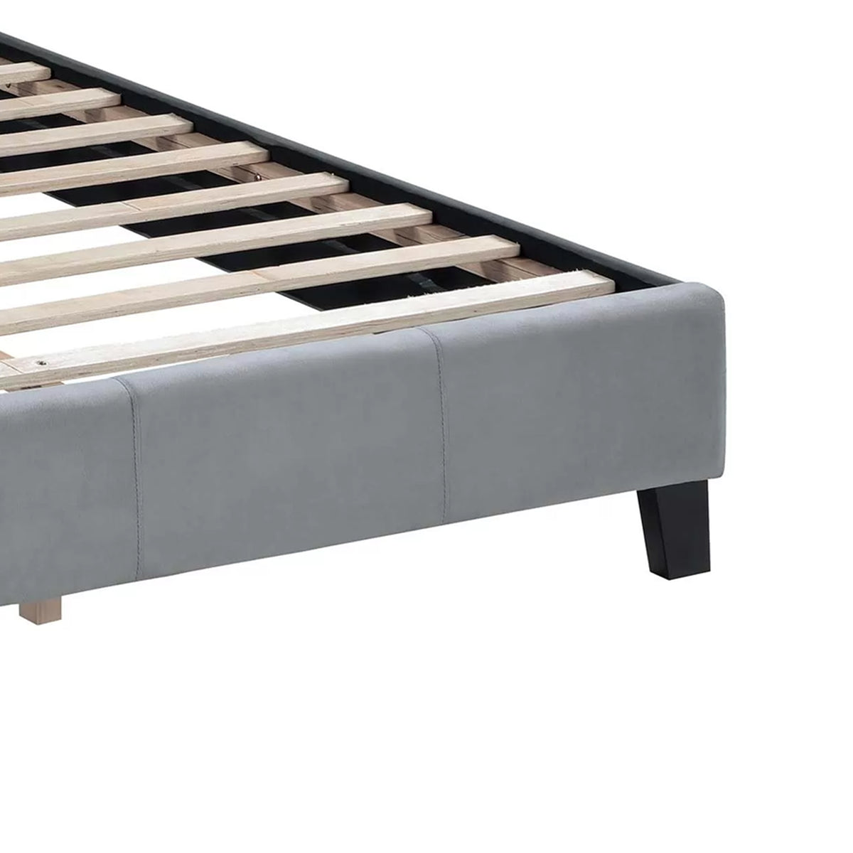 Yuko Full Platform Bed, Tufted Gray Velvet Upholstery, Espresso Brown
