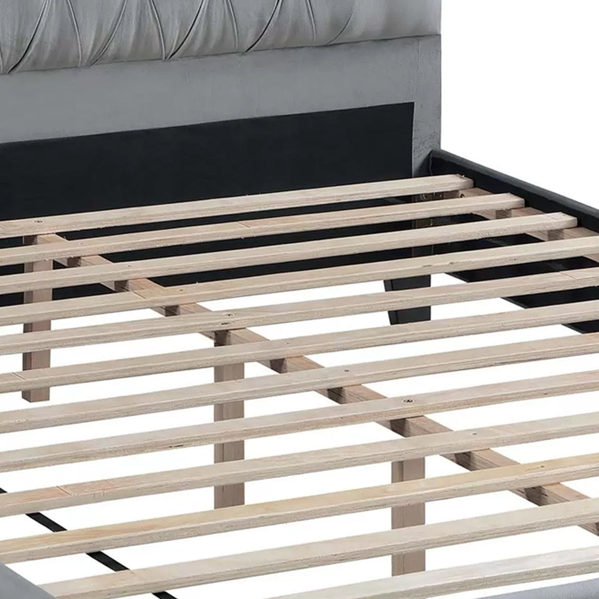Yuko Full Platform Bed, Tufted Gray Velvet Upholstery, Espresso Brown