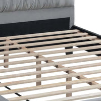 Yuko Full Platform Bed, Tufted Gray Velvet Upholstery, Espresso Brown
