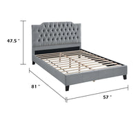 Yuko Full Platform Bed, Tufted Gray Velvet Upholstery, Espresso Brown