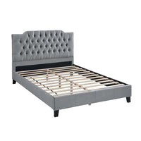 Yuko Full Platform Bed, Tufted Gray Velvet Upholstery, Espresso Brown