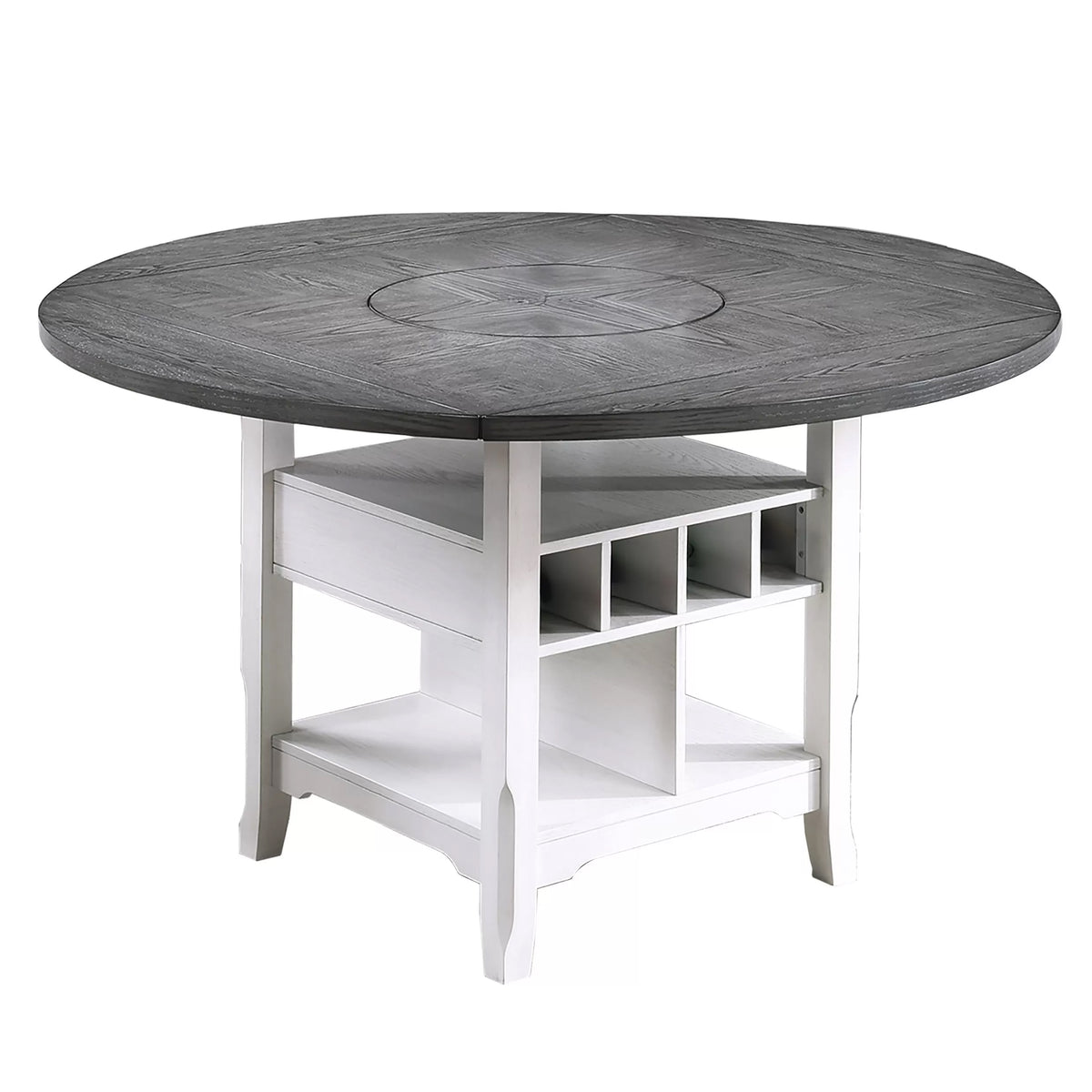 Vora Counter Height Storage Table, 4 Leaves, Antique White, Gray 42-60 Inch