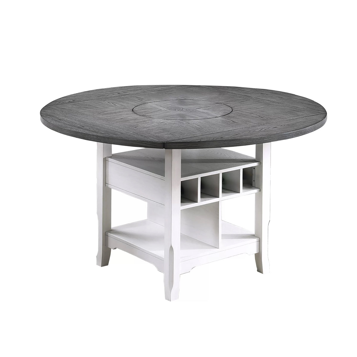 Vora Counter Height Storage Table, 4 Leaves, Antique White, Gray 42-60 Inch