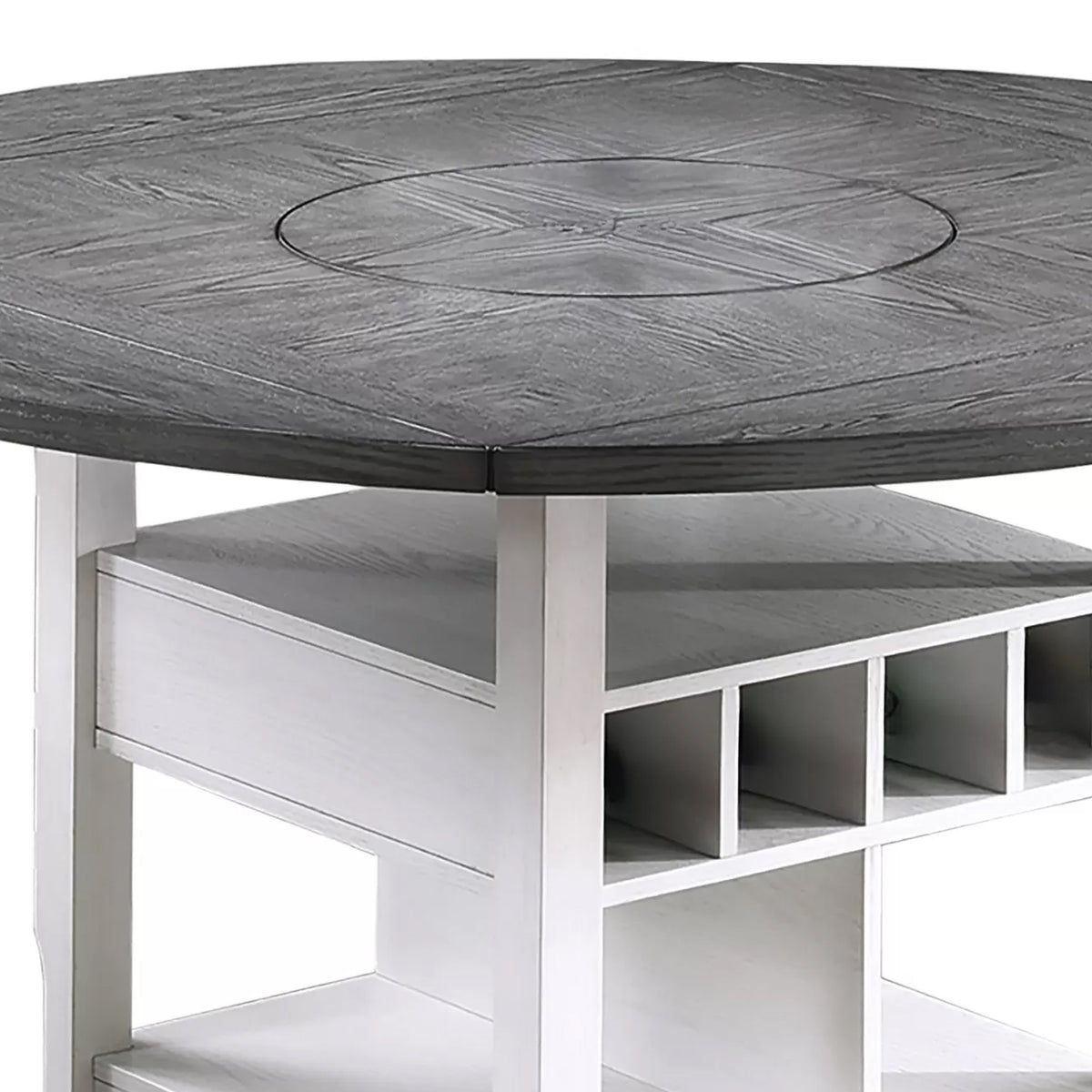 Vora Counter Height Storage Table, 4 Leaves, Antique White, Gray 42-60 Inch