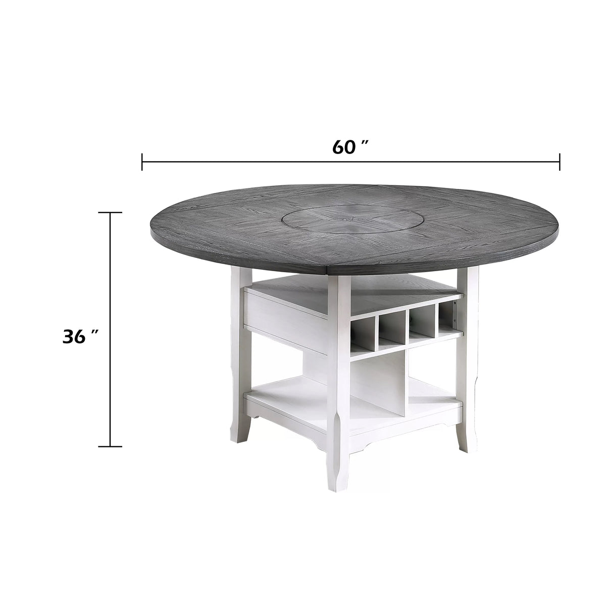 Vora Counter Height Storage Table, 4 Leaves, Antique White, Gray 42-60 Inch