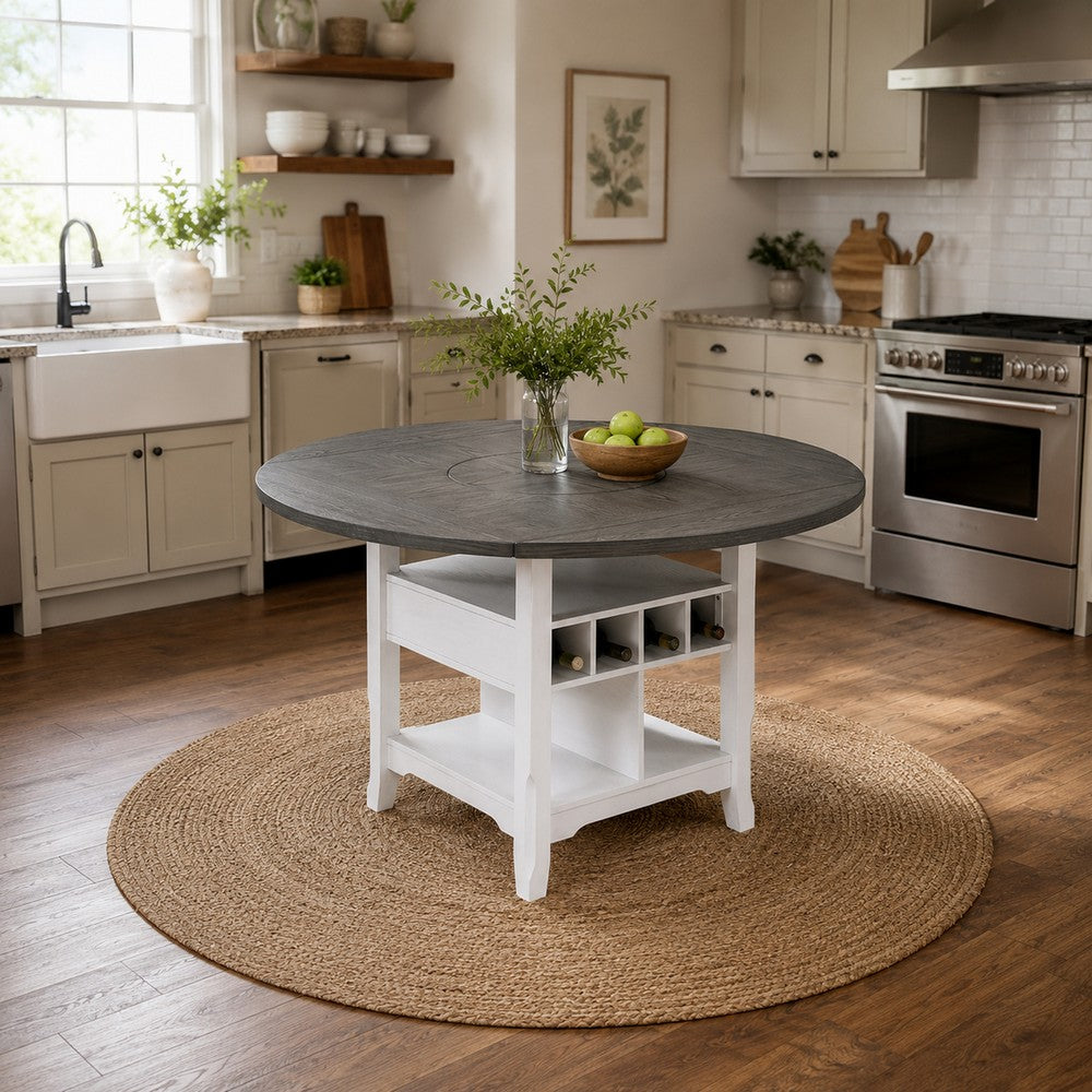 Vora Counter Height Storage Table, 4 Leaves, Antique White, Gray 42-60 Inch