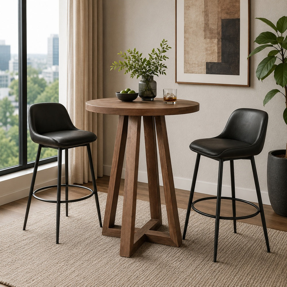 Mika Dining Pub Table, 30 Inch Round Top with Cross Base, Wheat Brown-BM354575