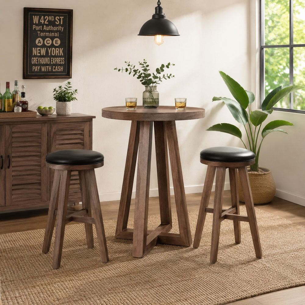 Mika Dining Pub Table, 30 Inch Round Top with Cross Base, Wheat Brown-BM354575