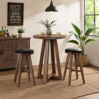 Mika Dining Pub Table, 30 Inch Round Top with Cross Base, Wheat Brown-BM354575